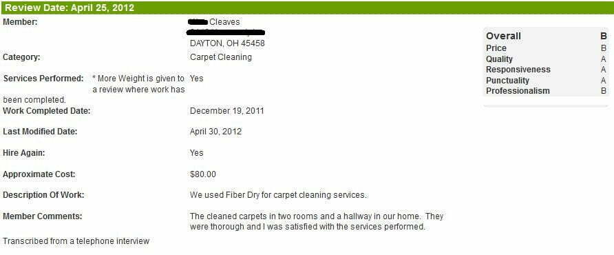 Fiber Dry Dayton Ohio Carpet cleaning Angies List review 10